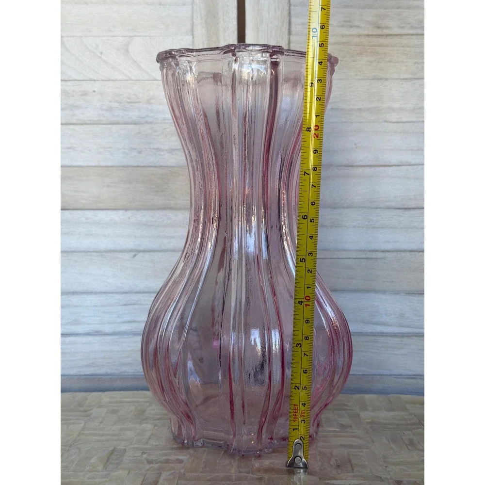 Vintage AEG Flare Pink Glass Vase Ribbed Art Depression Glass Flower Vase